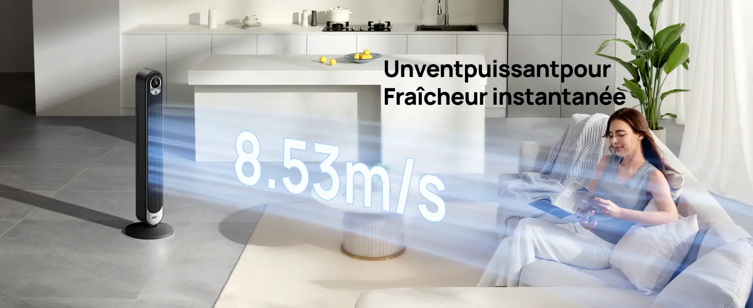 DREO Ventilateur Colonne Silencieux, Puissant Vitesse 8,53 m/s, — contenu détaillé 7