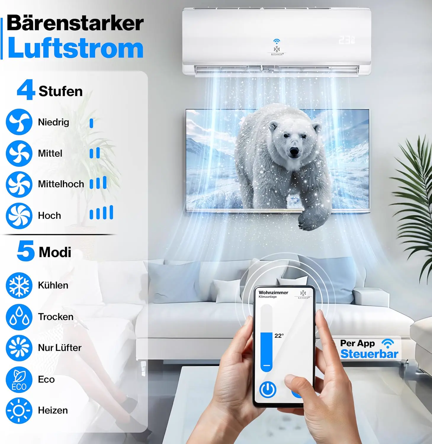 KESSER® Climatiseur SET Split – Wi-Fi/application – vue 7