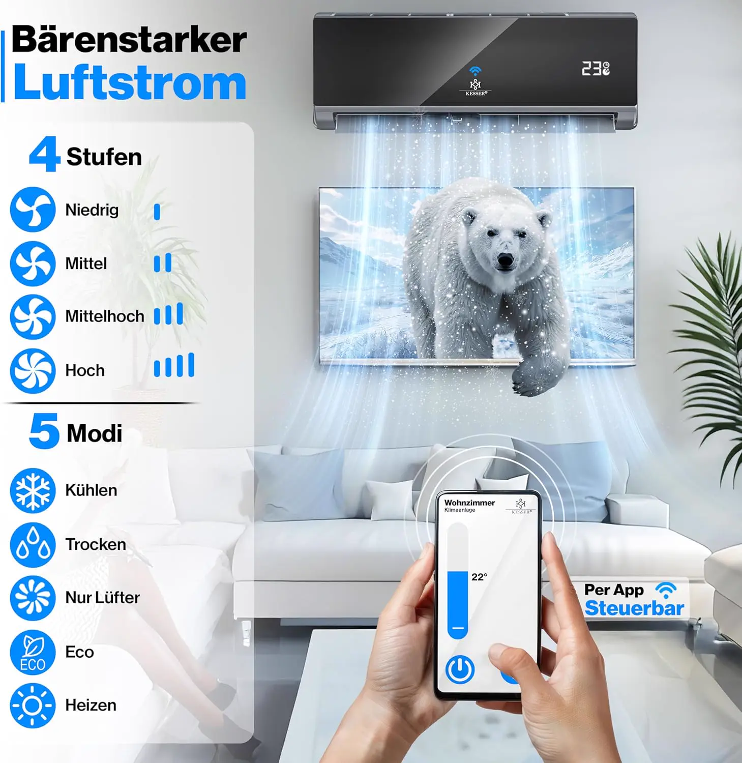 Climatiseur KESSER® SET Split – Wi-Fi/application – vue 7