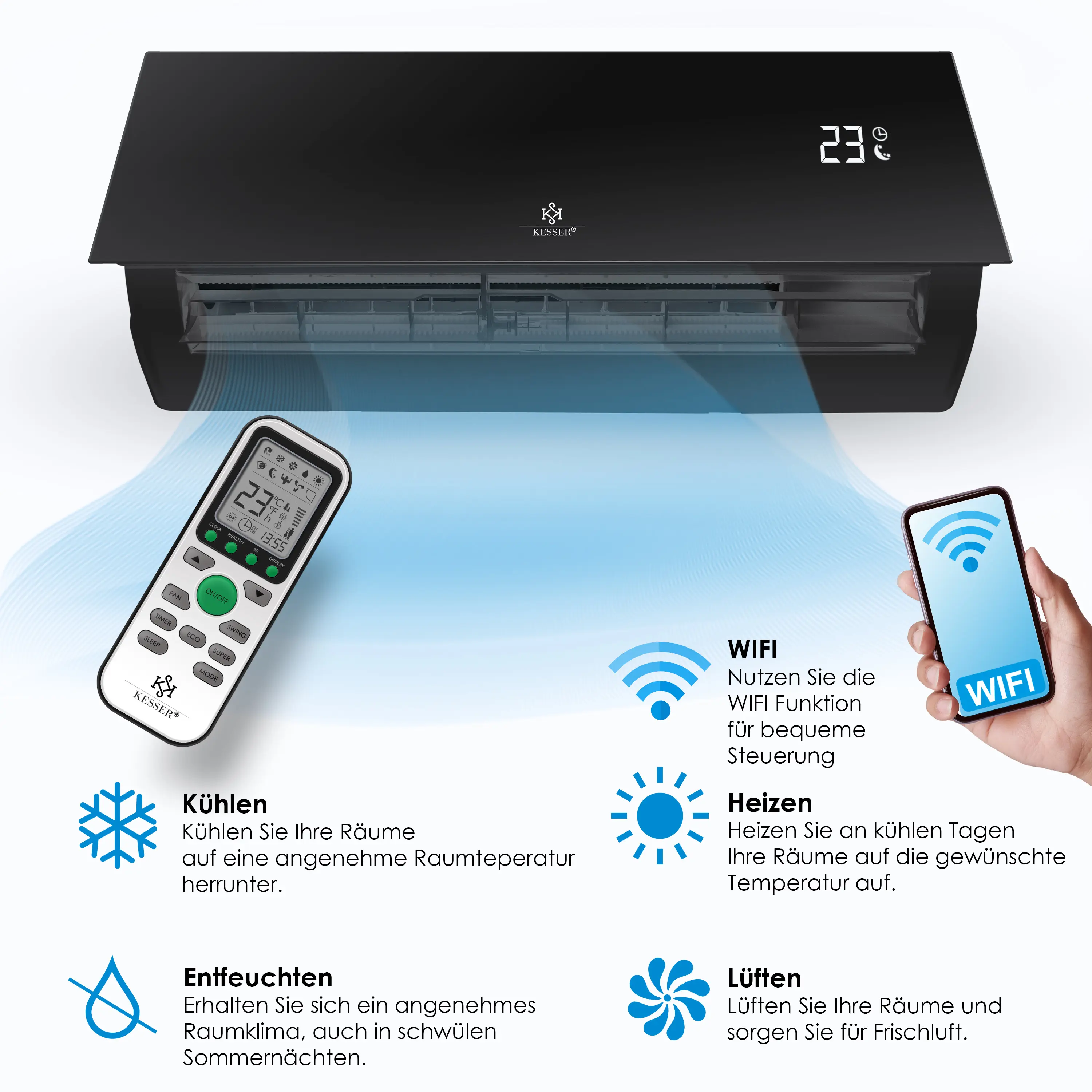 Climatiseur KESSER® SET Split – Wi-Fi/application – — contenu détaillé 3