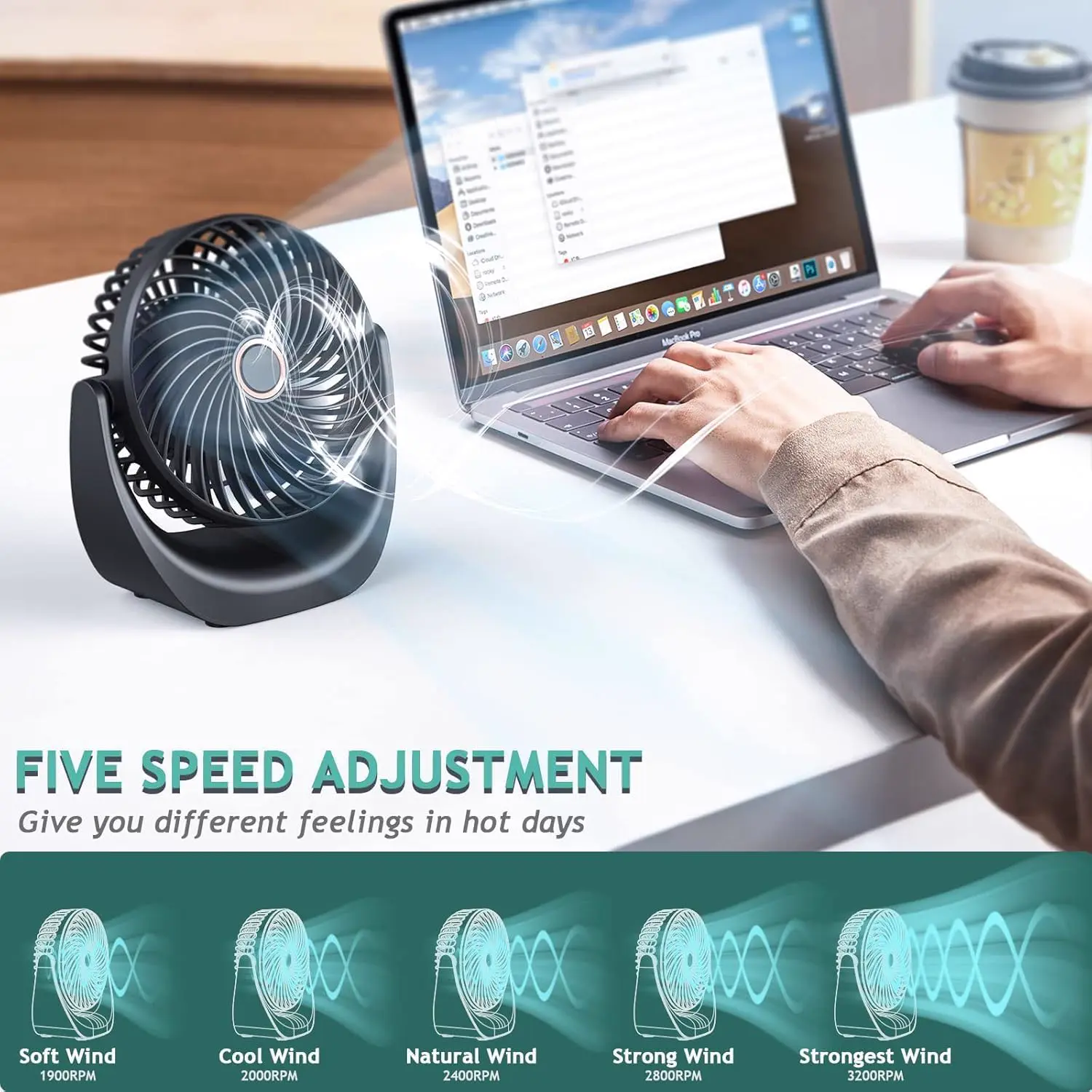 Ventilateur bureau silencieux usb avec Rechargeable Batterie vue 2