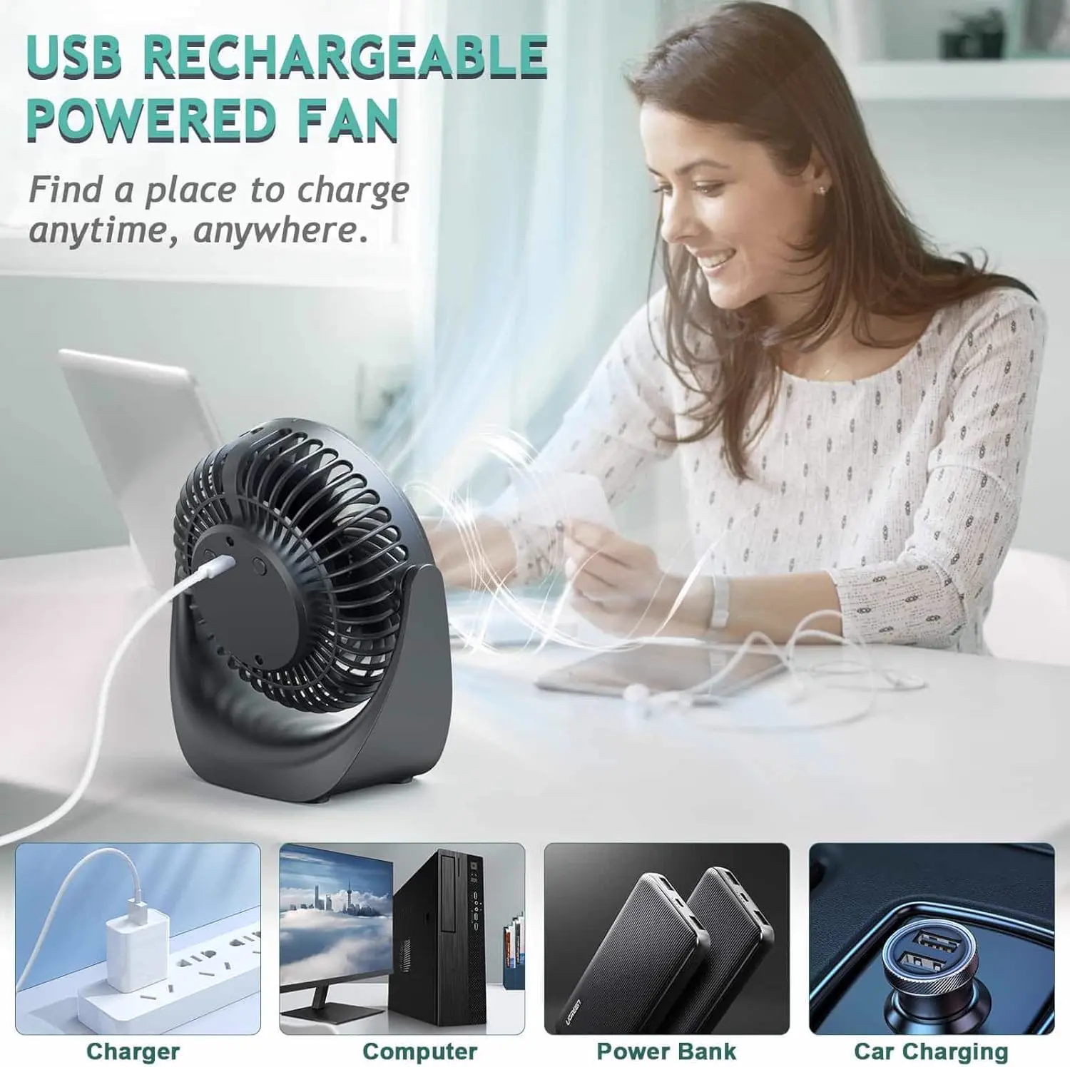 Ventilateur bureau silencieux usb avec Rechargeable Batterie vue 3