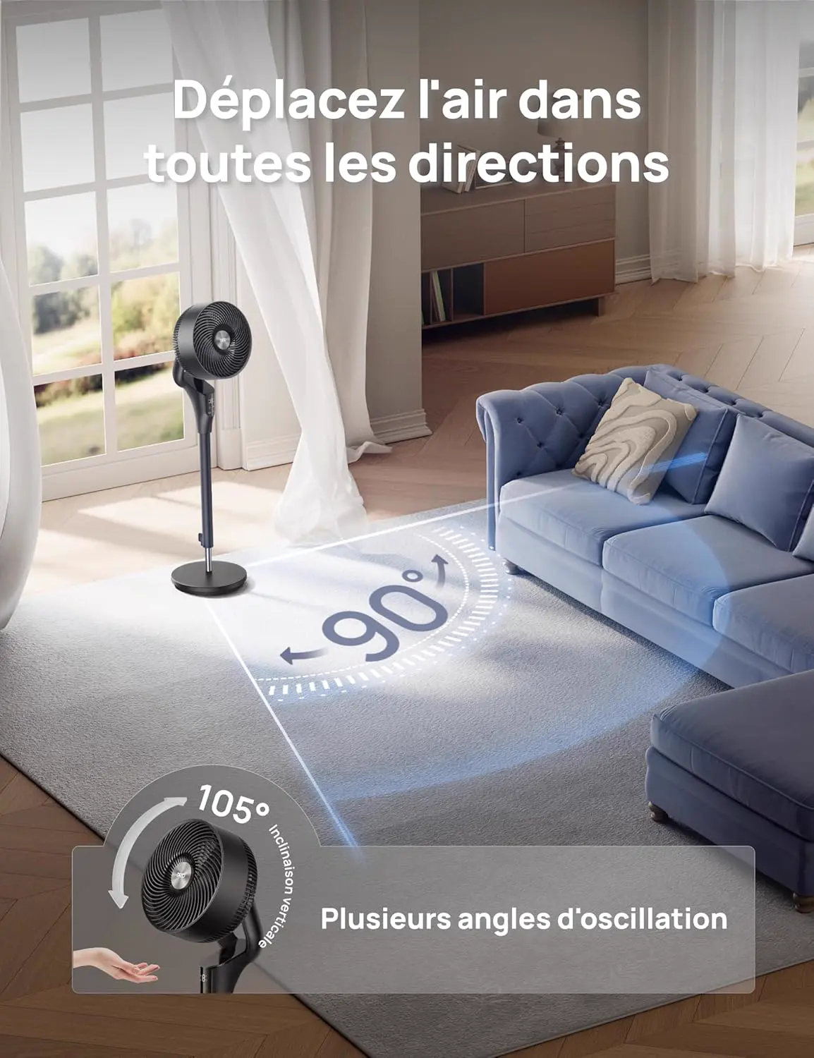 DREO Ventilateur sur Pied Silencieux pour Chambre [Amélioré], vue 5