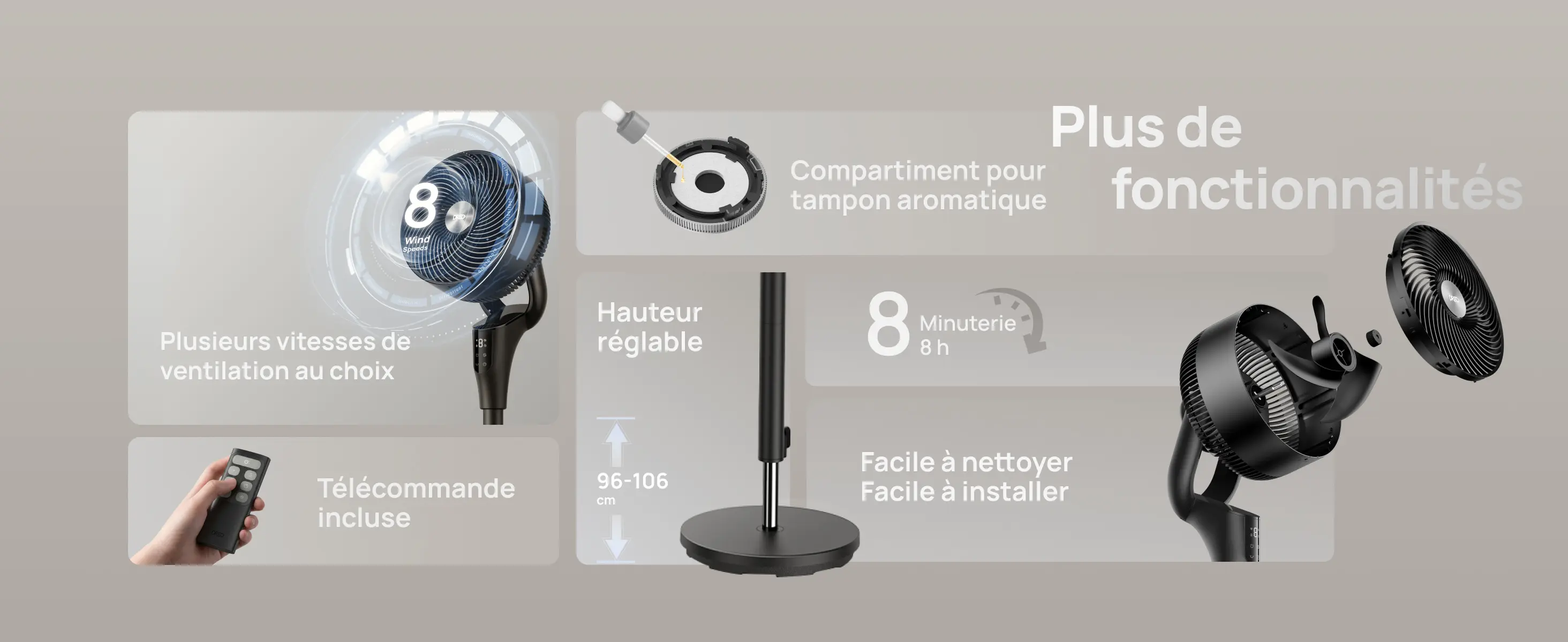 DREO Ventilateur sur Pied Silencieux pour Chambre [Amélioré], — contenu détaillé 7