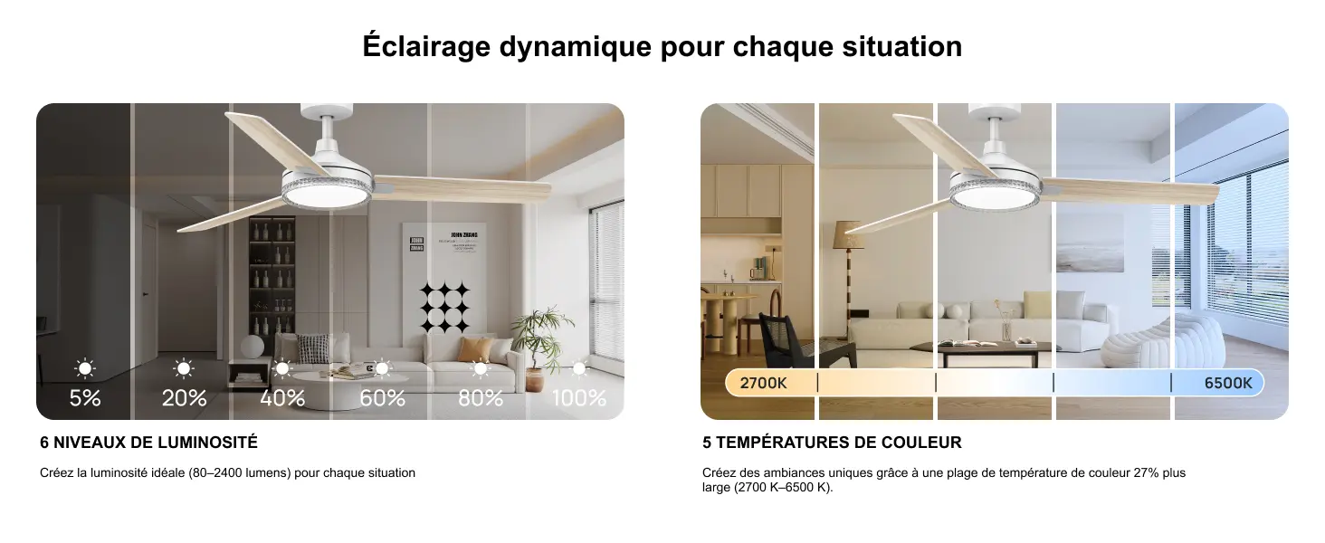 DREO ventilateur de plafond avec lumière et télécommande 132 cm, — contenu détaillé 6