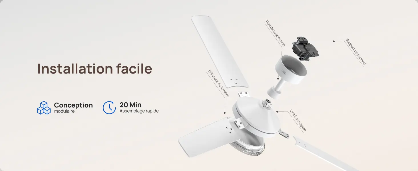DREO ventilateur de plafond avec lumière et télécommande 132 cm, — contenu détaillé 7