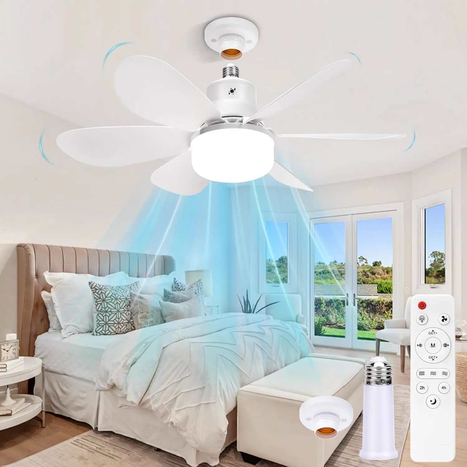 Ventilateur de Plafond avec Lumière et Telecommande,30W Lampe