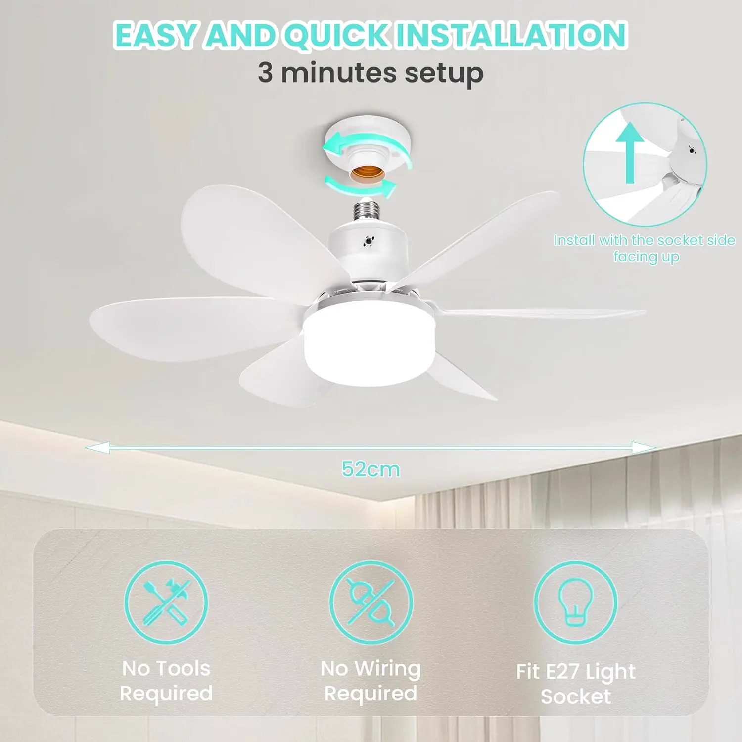 Ventilateur de Plafond avec Lumière et Telecommande,30W Lampe vue 2