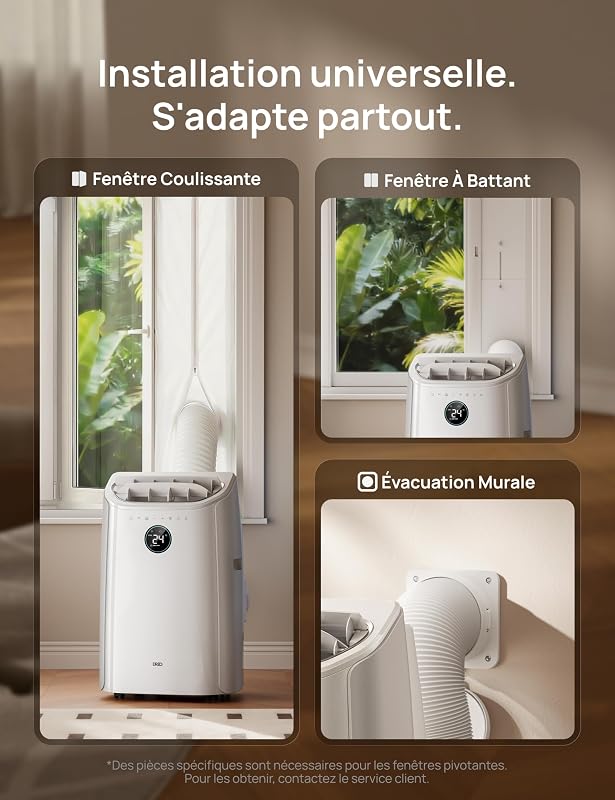DREO climatiseur mobile 7500 BTU 3-en-1 refroidissement/ventilation/déshumidification, silencieux pour chambre ou bureau, contrôle par app et voix, sans drainage, kit fenêtre, 2,5 L/h, AC318S vue 8