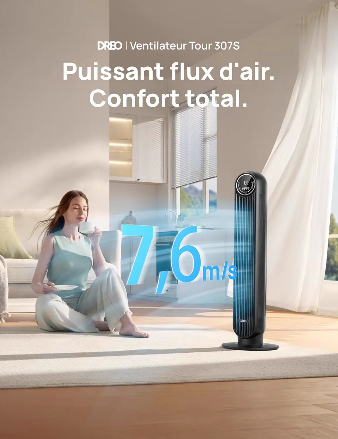 DREO Ventilateur tour intelligent avec fonction WiFi, vue 2