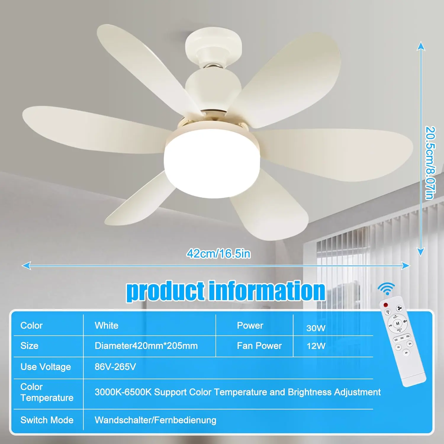Ulikey Ventilateur de Plafond avec Lumière, 40W Ventilateur avec vue 2