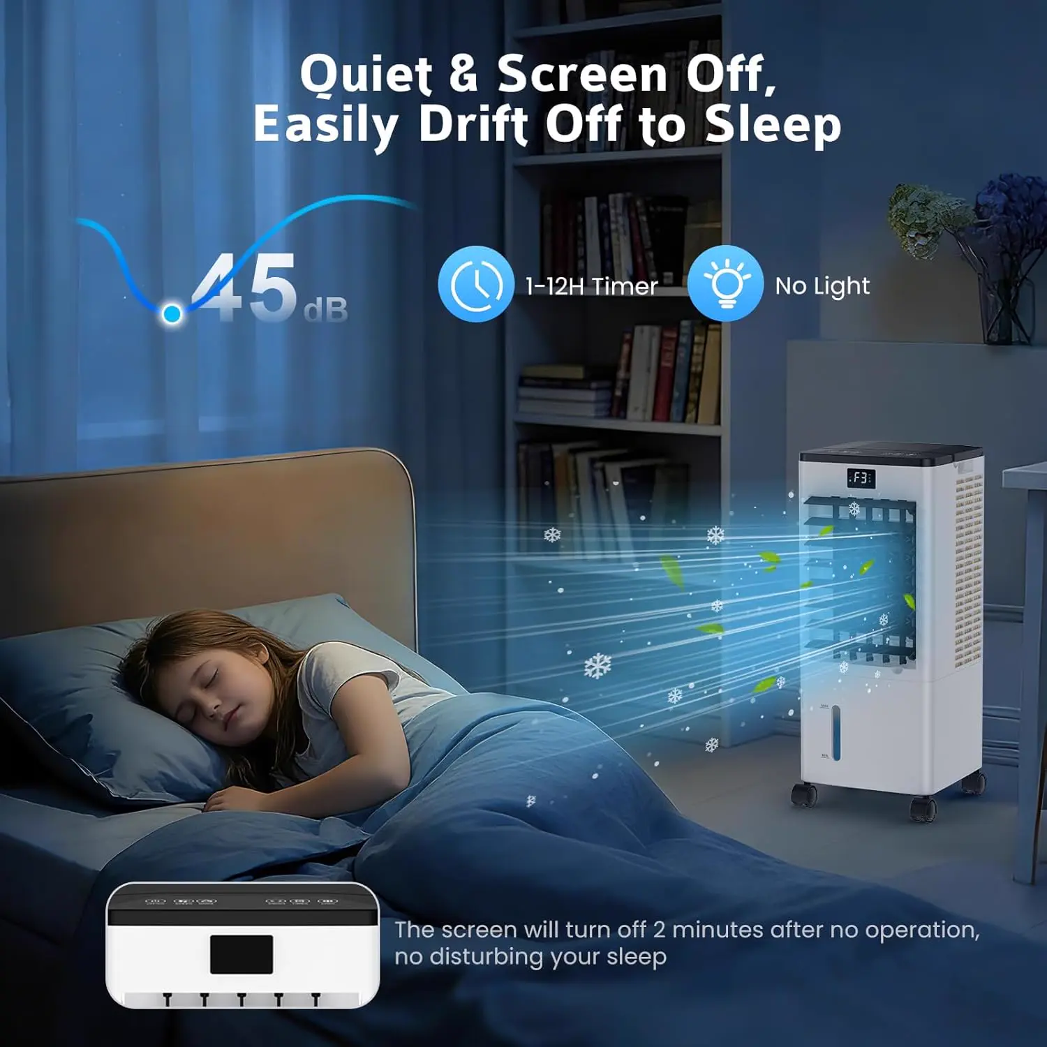 Climatiseur Mobile Silencieux 8L Climatiseur sans Évacuation Rafraîchisseur d'Air avec 2 Coussin d'eau, Minuterie 12H, 60W, 3 Vitesses, 3 Modes, Télécommande Incluse pour Chambre, Bureau, Maison vue 5