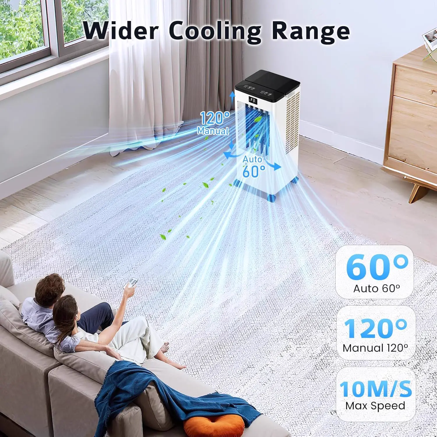 Climatiseur Mobile Silencieux 8L Climatiseur sans Évacuation Rafraîchisseur d'Air avec 2 Coussin d'eau, Minuterie 12H, 60W, 3 Vitesses, 3 Modes, Télécommande Incluse pour Chambre, Bureau, Maison vue 7