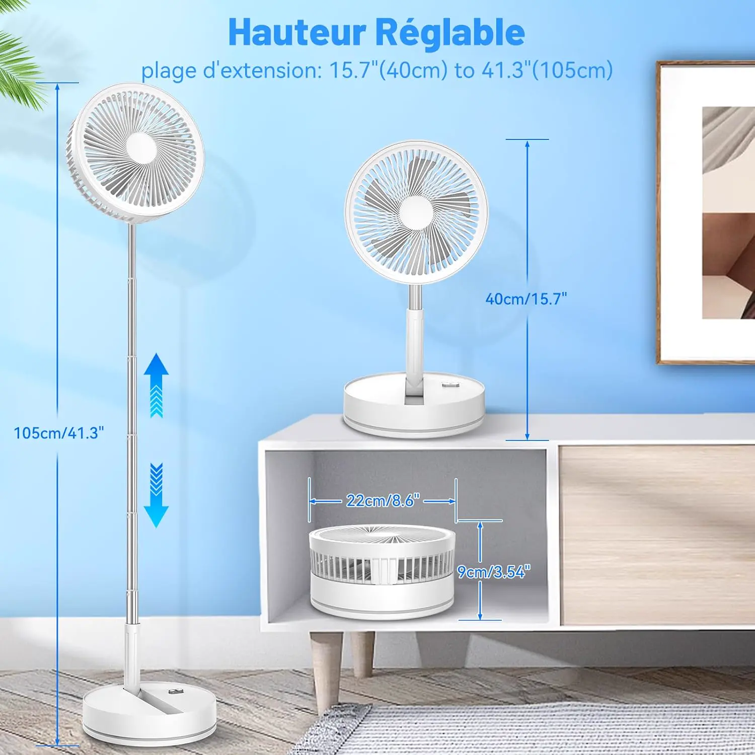 Ventilateur sur Pied Portable Silencieux avec Télécommande, 8.6" vue 5