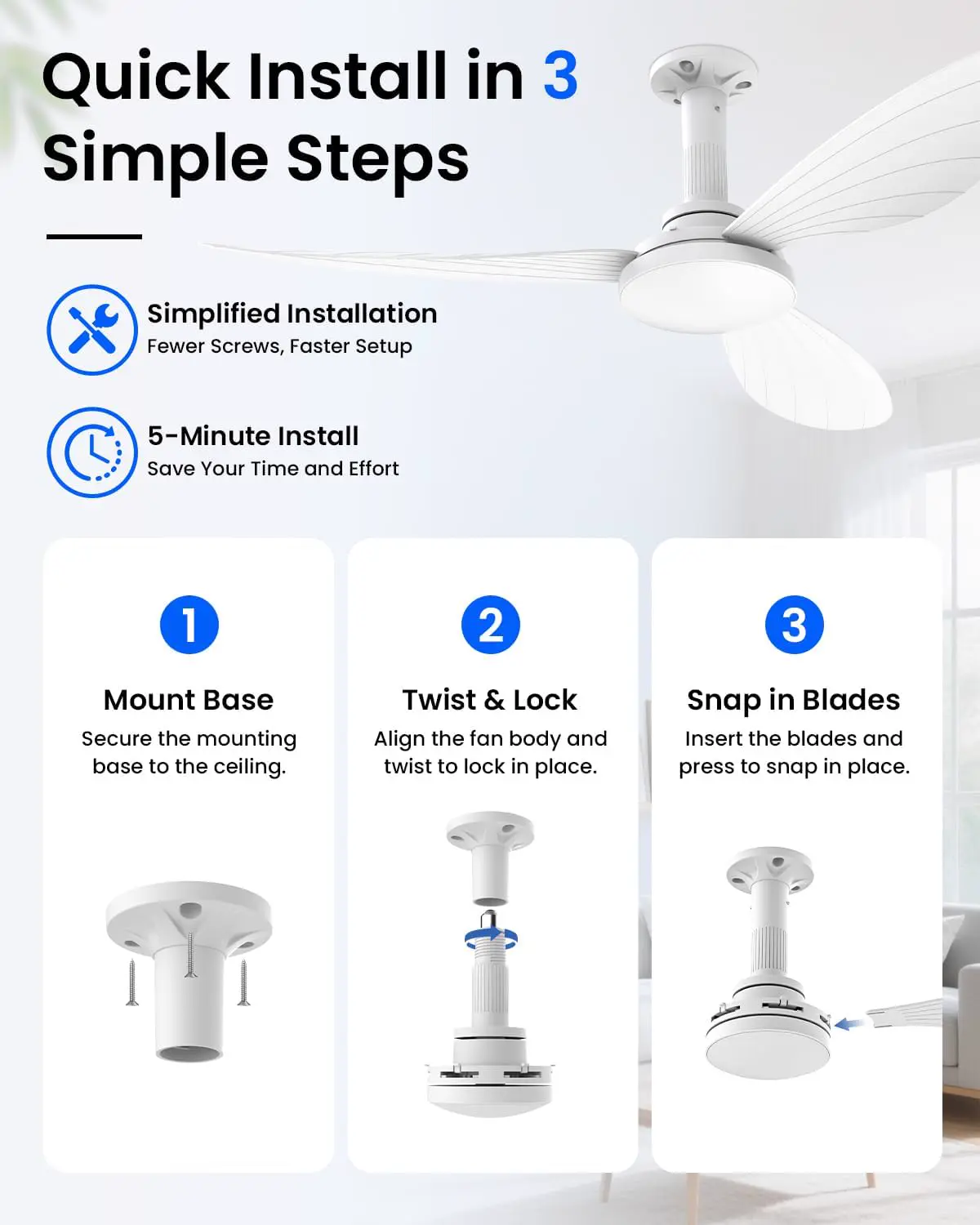 Hisummer 106cm Ventilateur Plafond avec Lumiere, Connexion E27 vue 3