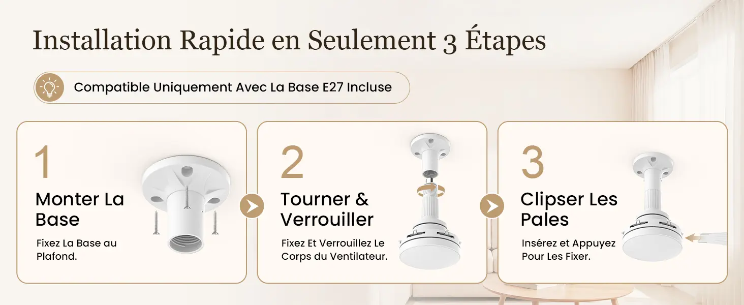 Hisummer 106cm Ventilateur Plafond avec Lumiere, Connexion E27 — contenu détaillé 2