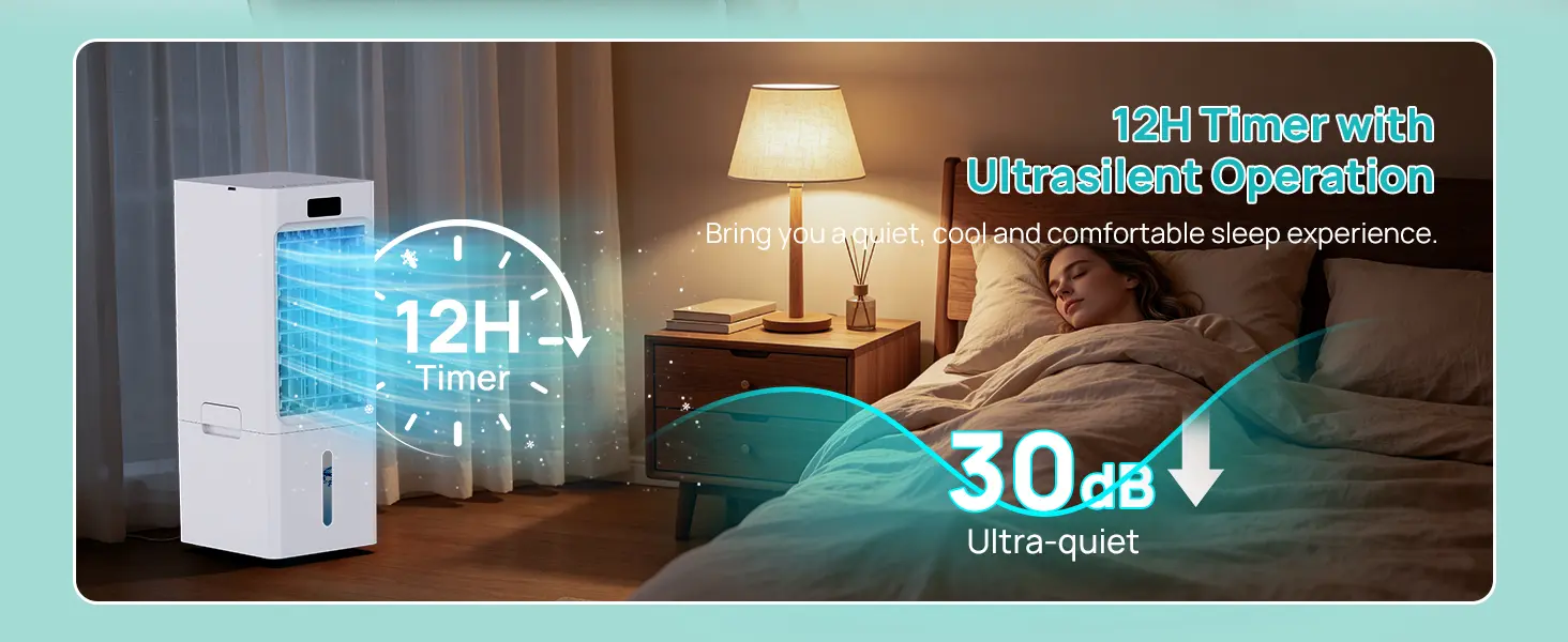 Climatiseur Mobile 4 en 1, Rafraîchisseur d'Air avec Minuterie 1-12H, 3 Vitesses 4 Modes, Réservoir 6L, Télécommande, Portable, pour Chambre, Salon, Bureau et Maison — contenu détaillé 4