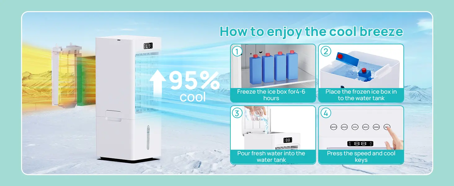 Climatiseur Mobile 4 en 1, Rafraîchisseur d'Air avec Minuterie 1-12H, 3 Vitesses 4 Modes, Réservoir 6L, Télécommande, Portable, pour Chambre, Salon, Bureau et Maison — contenu détaillé 10