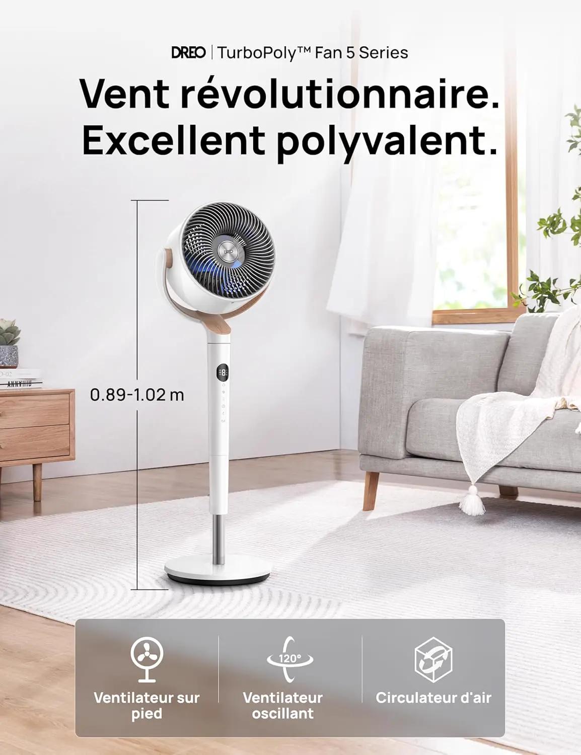 DREO ventilateur sur pied silencieux 20 dB avec oscillation vue 2