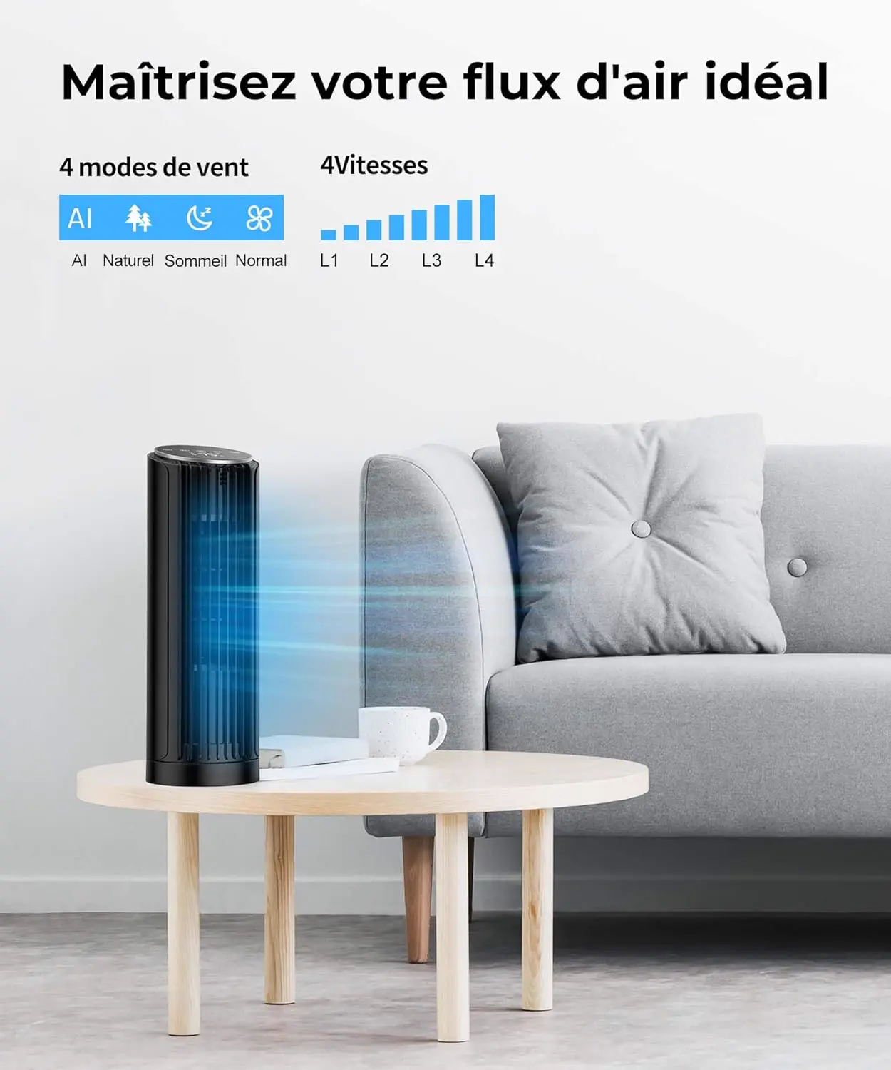 PNTCK Ventilateur tour avec télécommande, 33 cm, silencieux, 4 vue 2
