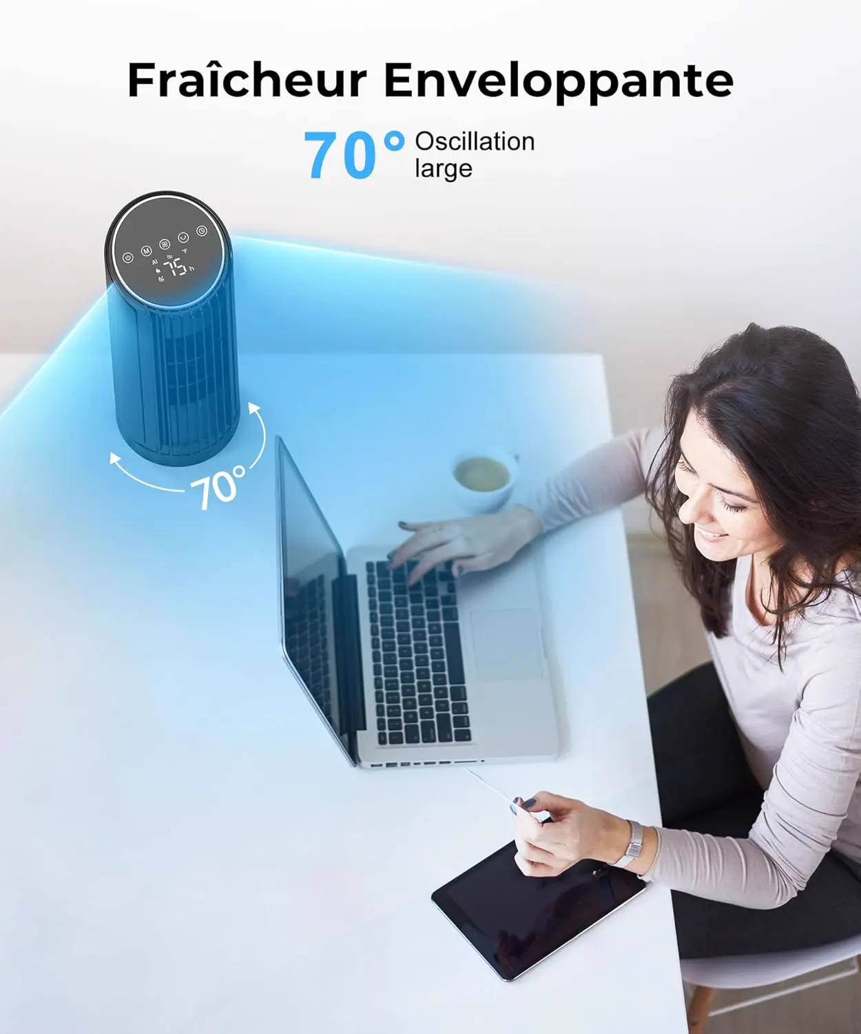 PNTCK Ventilateur tour avec télécommande, 33 cm, silencieux, 4 vue 6