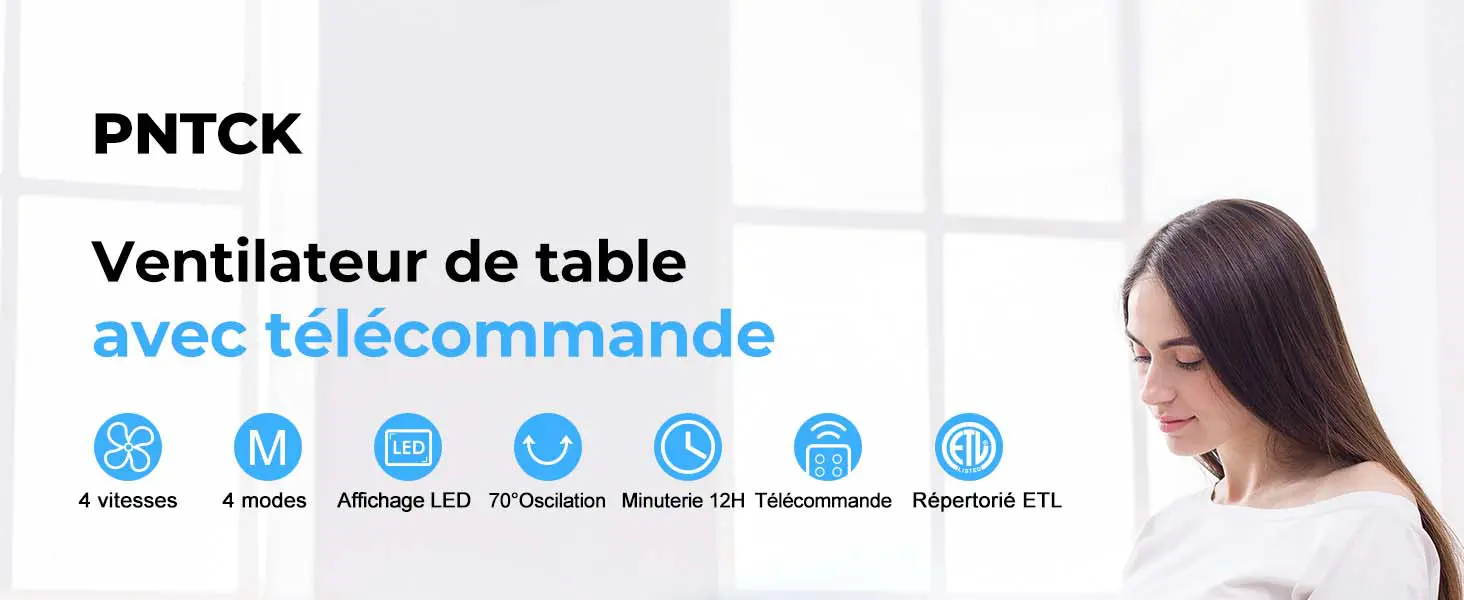 PNTCK Ventilateur tour avec télécommande, 33 cm, silencieux, 4 — contenu détaillé 1