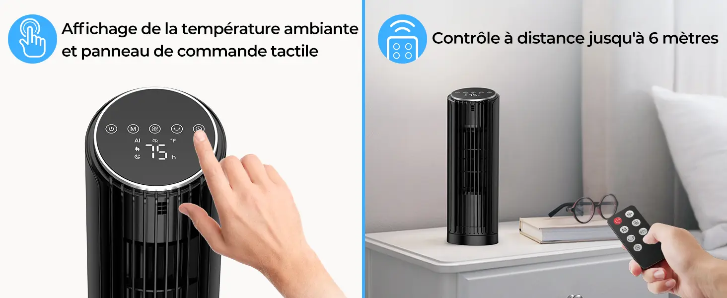 PNTCK Ventilateur tour avec télécommande, 33 cm, silencieux, 4 — contenu détaillé 5