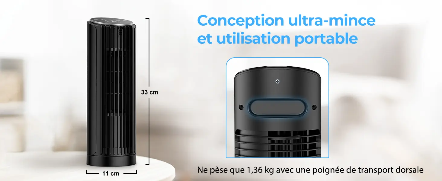 PNTCK Ventilateur tour avec télécommande, 33 cm, silencieux, 4 — contenu détaillé 9