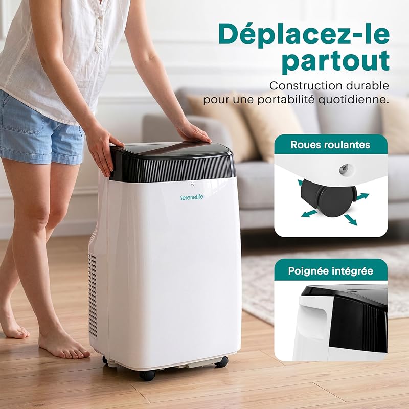 SereneLife Climatiseur Mobile 14000 BTU 2,9 kW avec Évacuation – WiFi 4 en 1 pour pièces jusqu’à 45 m², Refroidit Chauffe Ventile Déshumidifie vue 5