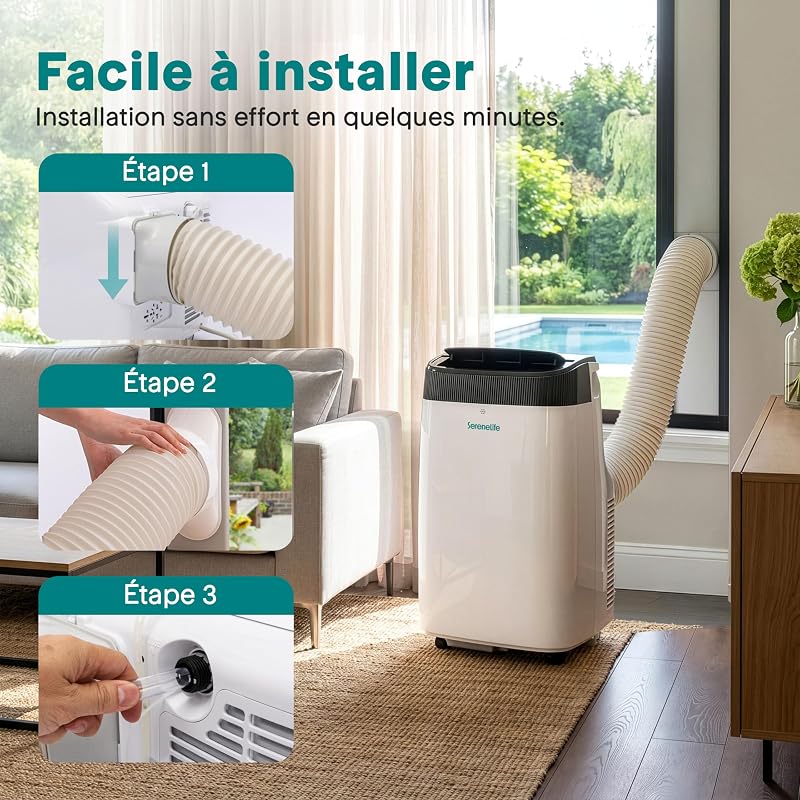SereneLife Climatiseur Mobile 14000 BTU 2,9 kW avec Évacuation – WiFi 4 en 1 pour pièces jusqu’à 45 m², Refroidit Chauffe Ventile Déshumidifie vue 6