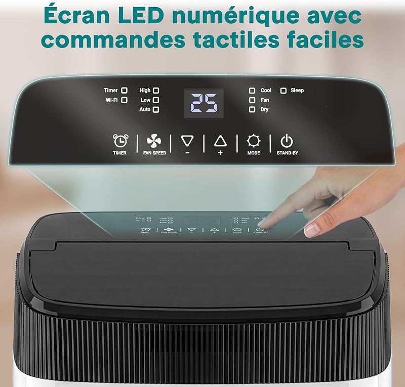 SereneLife Climatiseur Mobile 14000 BTU 2,9 kW avec Évacuation – WiFi 4 en 1 pour pièces jusqu’à 45 m², Refroidit Chauffe Ventile Déshumidifie vue 8