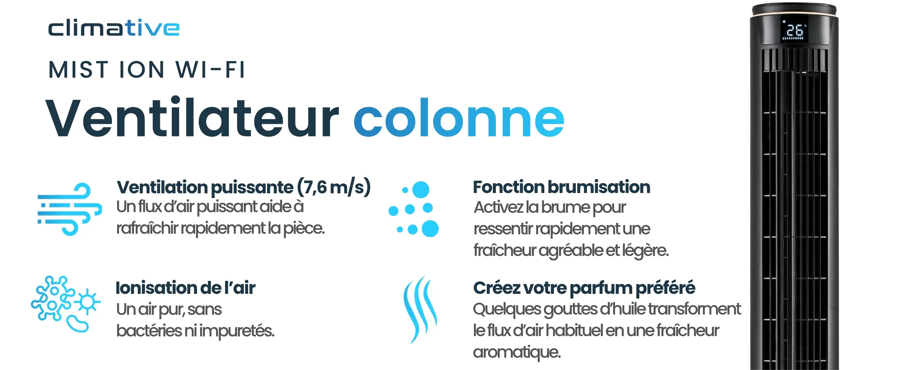 Ventilateur Colonne 107cm MIST WiFi, Tour Ventilateur — contenu détaillé 1