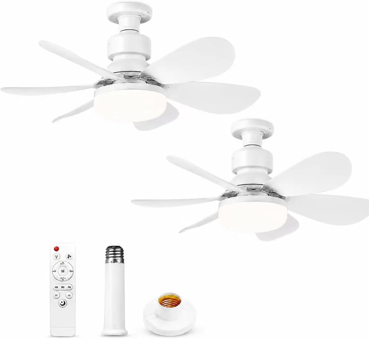 Lot de 2 Ventilateurs de Plafond E27 avec Lumière LED Dimmable