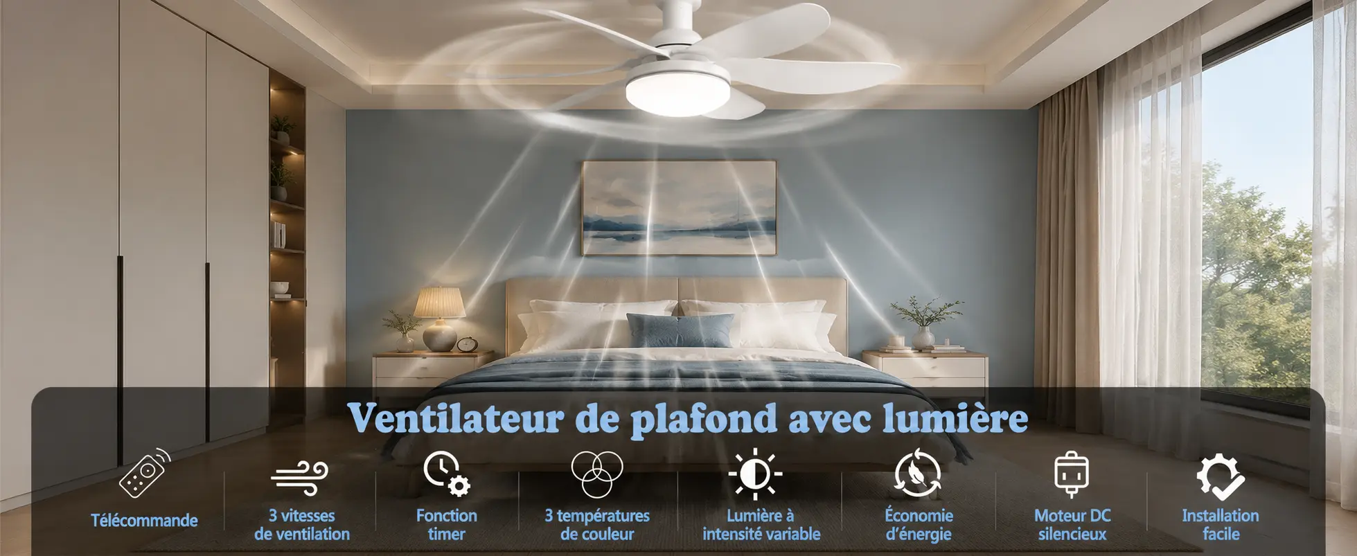 Lot de 2 Ventilateurs de Plafond E27 avec Lumière LED Dimmable — contenu détaillé 1