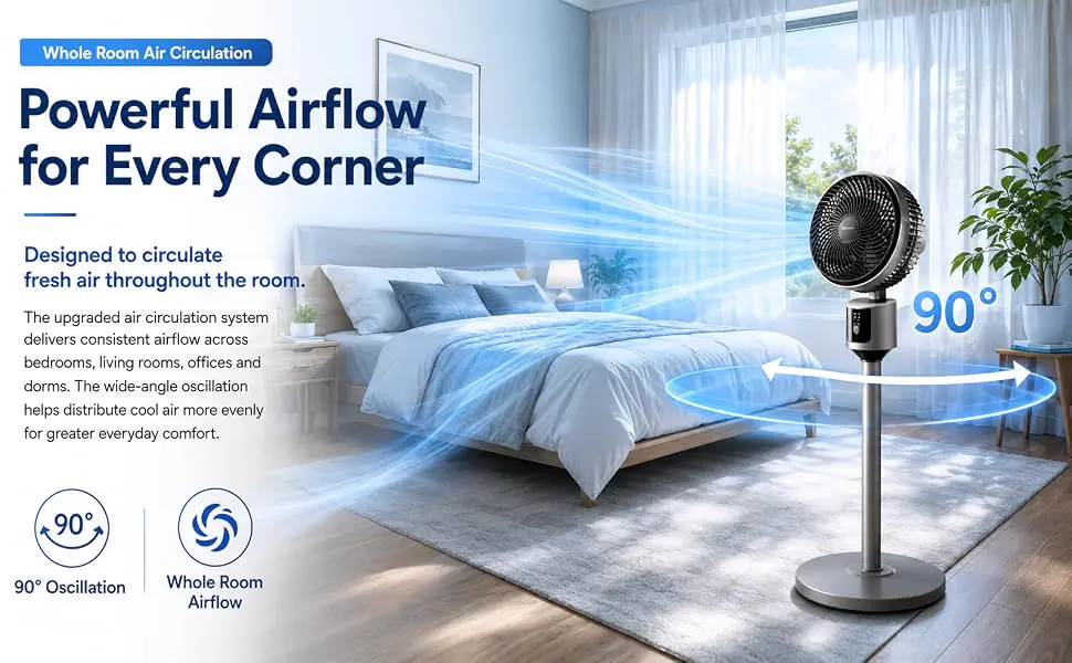 Ventilateur Sur Pied Silencieux, Ventilateurs Sur Pied, Puissant — contenu détaillé 1