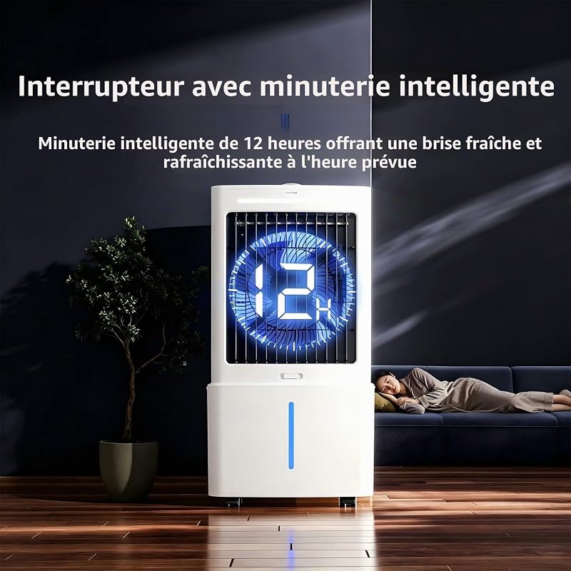 Climatiseur Portable Blanc 8000 BTU Sans Évacuation | 3 Vitesses, Télécommande Incluse, Minuterie 1-12 Heures, Oscillation 90°, Réservoir Amovible vue 3