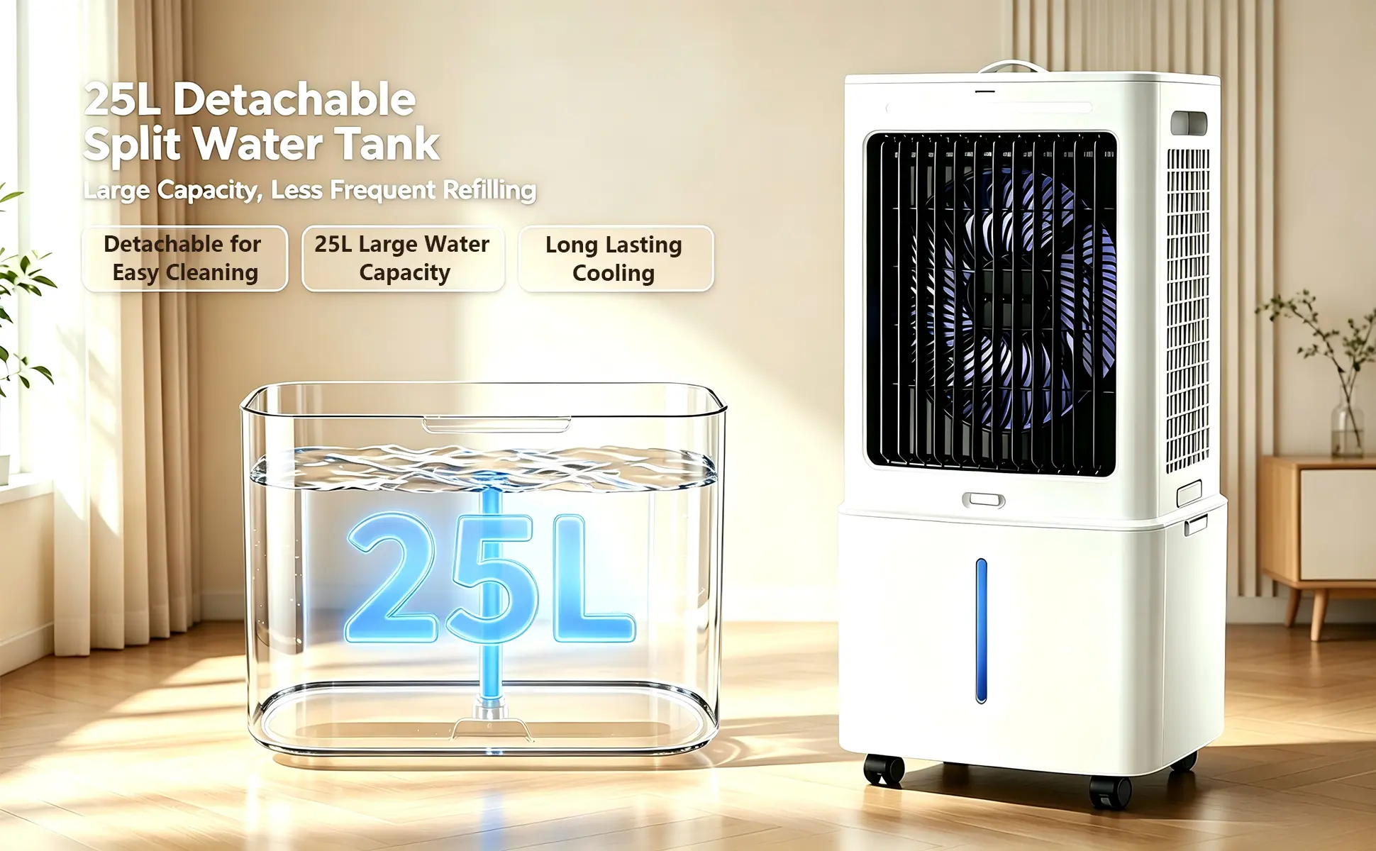 Climatiseur Portable Blanc 8000 BTU Sans Évacuation | 3 Vitesses, Télécommande Incluse, Minuterie 1-12 Heures, Oscillation 90°, Réservoir Amovible — contenu détaillé 2